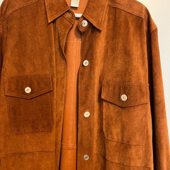 Stunning Brown 100% Leather Shirt Jacket by The Limited, Size M - Picture 2 of 11